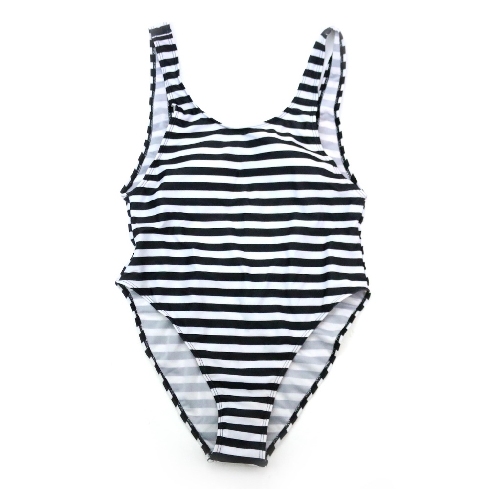Sexy One Piece Black / White Stripe Swimsuit L